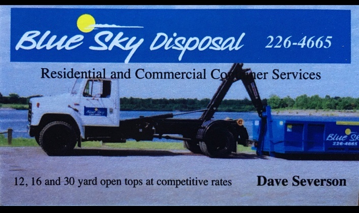 Blue Sky truck and roll-off dumpster with original company branding
